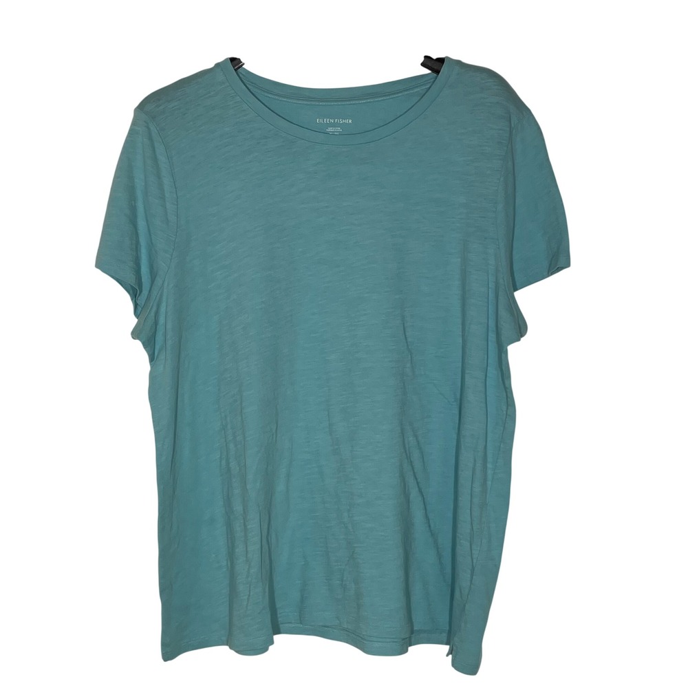 Eileen Fisher Organic Cotton Round Neck T-Shirt Sz XL Aqua Teal